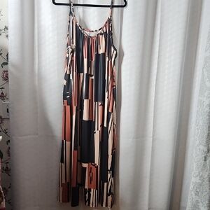 Abstract Print Sleeveless Maxi Dress